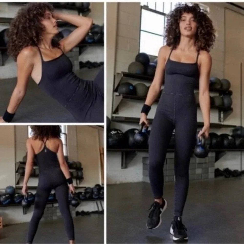 NWOT Free People FP Movement Happiness Runs Square Neck Tank Top One Piece Black - Picture 1 of 7
